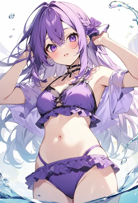 Keito。Purple Eyeurasaki hair。Purple Swimsuit