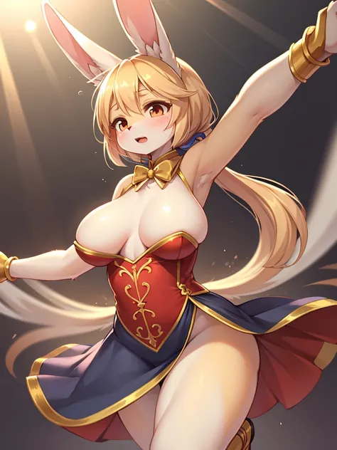 female Dancer Bunny , clothed erotica , dance move , motion blur , bouncing natural breasts , (unaligned natural breasts:1.3) , elegant dress