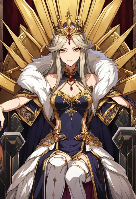 {adult}A magnificent Queen sitting on the throne, European,detailed face,anime texture,