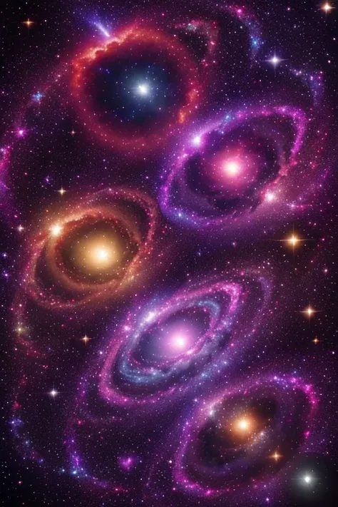 image of the cosmos, with galaxies, multicolored stars and planets, sparkling.