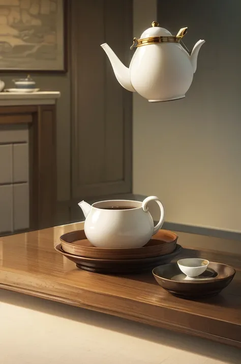 On the bowl is placed a Teapot, Inspired by Sesshu Toyo, kettle, large black kettle on the hearth, Teapot, Teapot, Teapot, Gorgeous porcelain tea set, Teapot: 1, Inspired by Renjen Doben, Inspired by Emperor Xuande, Ceramics, smooth glazed Ceramics