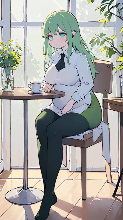 (flat:1.5),(cafe, window, sunlight, table, chair, sedentary:1.5) (BIG ASS, thick thighs:0.7), (warm light source:1.2), intricate details, volumetric lighting, Realism BREAK(masterpiece:1.2), (top quality), 4K, ultra detail, (Dynamic configuration:1.4), Ver...