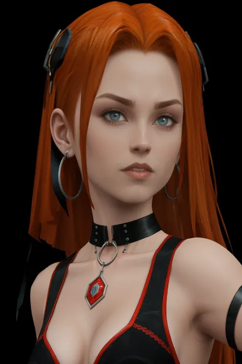 concept art, dark theme, low light, ((score_9), score_8_up, score_7_up), score_6_up, score_4_up, score_5_up, 1girl, rayneclassic, solo, choker, long hair, looking down, black choker, piercing, breasts, closed mouth, jewelry, cleavage, ear piercing, earring...