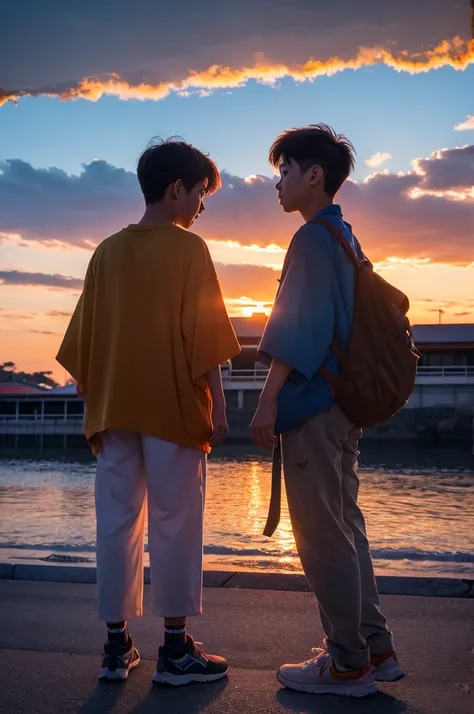 Japan 90s anime two boys sunset