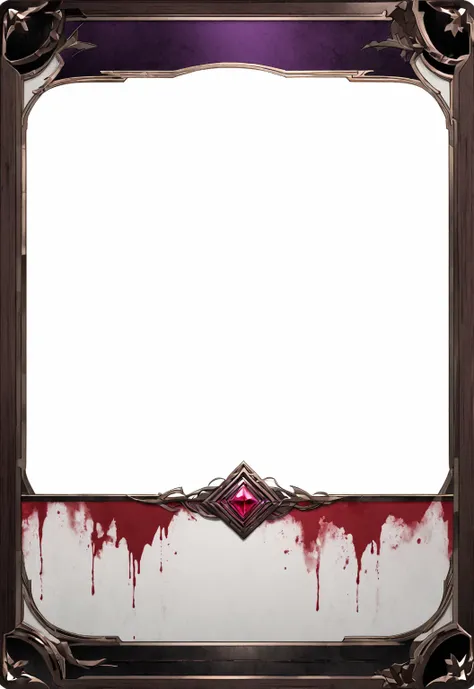 A card border UI，Modern urban minimalist style，Noble and elegant dark suspense style，Leave a square blank space in the middle，There is a ruby under the bezel，There are sapphires on the left and right corners.。Redwood frame，Parchment backing，There are blood...