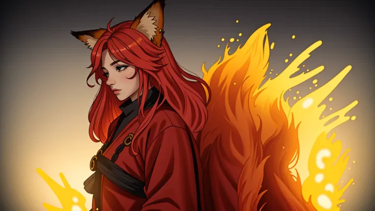 1girl,solo,, official art, unity 8k wallpaper, ultra detailed, beautiful and aesthetic, beautiful, masterpiece, best quality,, Kitsune witch, fox mask, haori jacket, foxfire spell, fox familiar, transformation,