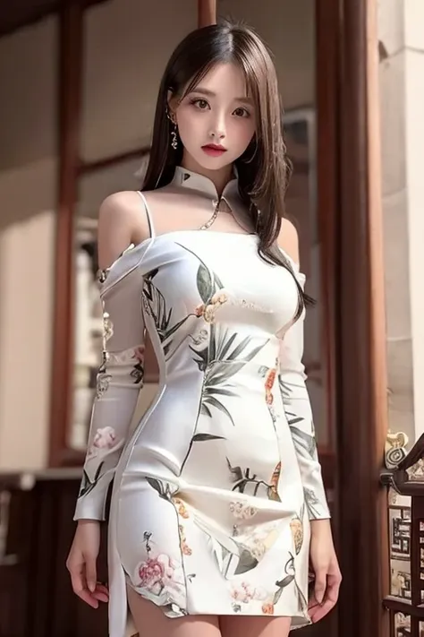 tight chinese dress,((big breasts))