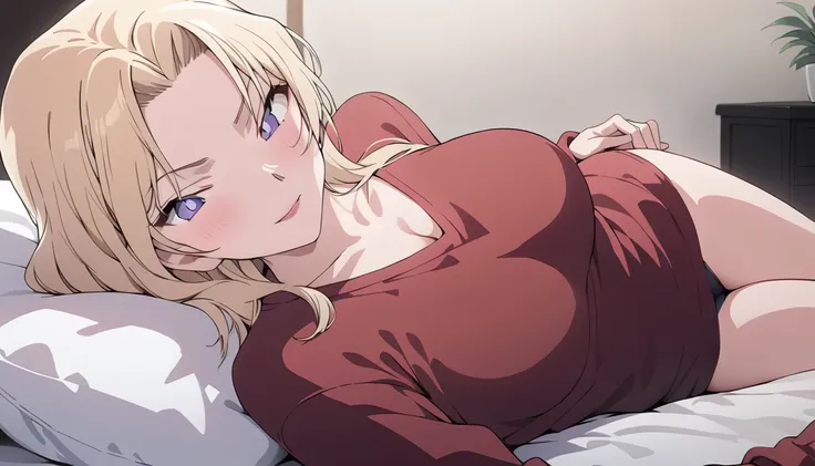 (masterpiece, best quality:1.5), ((extremely detailed)), high resolution，anime style，（beautiful blonde woman, lying on the bed, ...