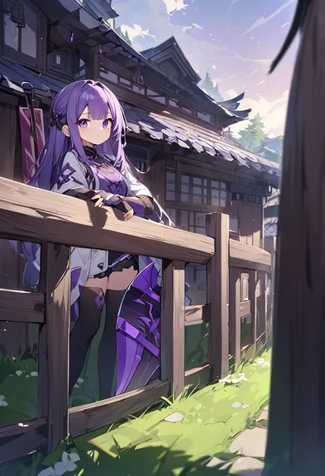 House long fence。Purple Eyes。Purple Hair。Purple big axe。