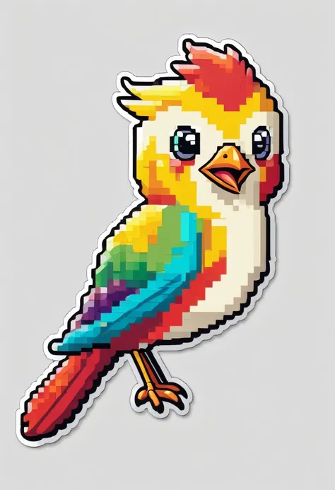 sticker, happy colored bird, Pixel Art style, outline, vector, white background