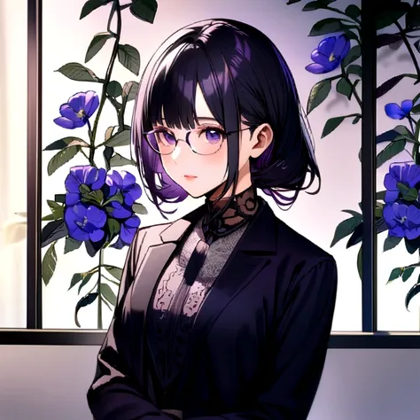 Purple and black hair girl and glasses 