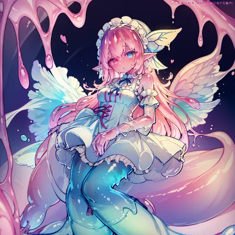 ((1Girl)) ((Looking at viewer)) ((Slime girl)) ((Fairy girl))  ((Up close)) ((Adult Slime girl)) ((Adult Fairy Girl))

Opal is a slime girl, the color of her slime is pink, she has pointy elf ears, her hair is a shoulder length white, her skin is milky whi...