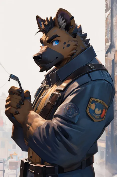 hyena, scruffy fringe, navy blue collar, blue eyes, good eyes, team fortress 2 style