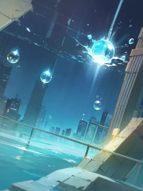 ((City)) (underwater) (floating bubbles) (night) ((light shining in)) (Fantastic) 