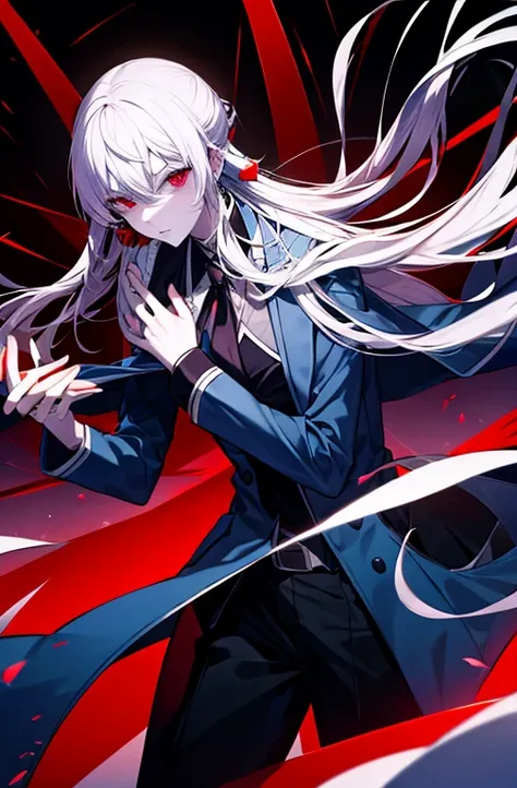 high resolution、beautiful、white hair, red eyes, handsome in a suit, assassin, pale skin, good ears