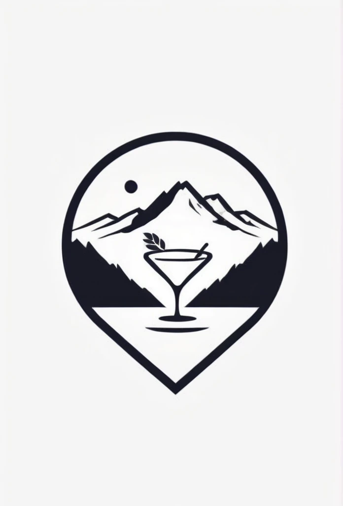 Mountains in Japan々Located deep in the mountains、A stylish dining bar logo with a distorted leaf-shaped logo、Two cute little fairies having drinks at a bar. A cool design with depth and naturalness. Chic and modern design. Monotone background, pure white.