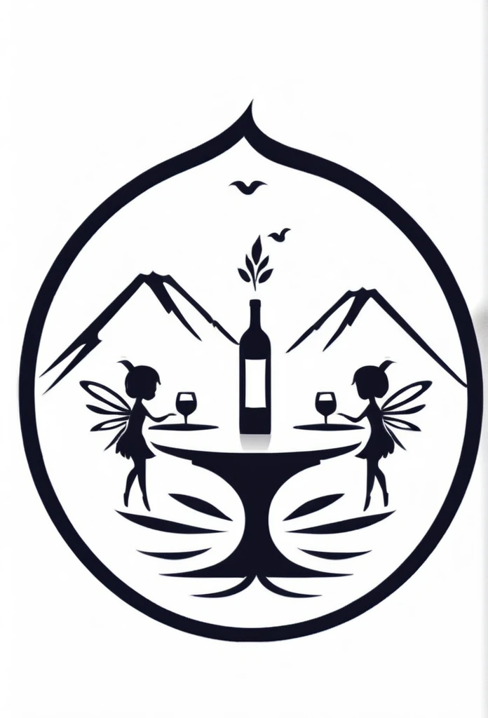 A stylish dining bar logo deep in the mountains of Japan

Inside the distorted leaf-shaped logo, two cute little fairies drink at the bar
although rich in nature has depth
Pretty cool design

chic and modern design
monotone



The background is white