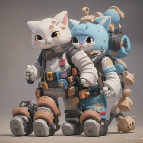 Reel Mech, a boy cyborg wearing a cat headgear, (((knolling)))