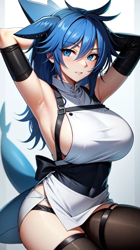 shark girl, Very sexy, big breasts, white apron