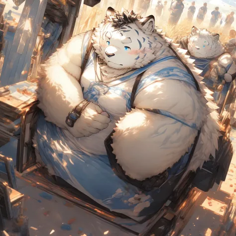 ((masterpiece)), ((best quality)), (ultra-detailed), Furry, 1 Male, White wolf, Blue eye, White tank top and Black trunks, Sad-looking face, Sit with ones back to the wall, Darkened room, fine line drawing, fine detail,