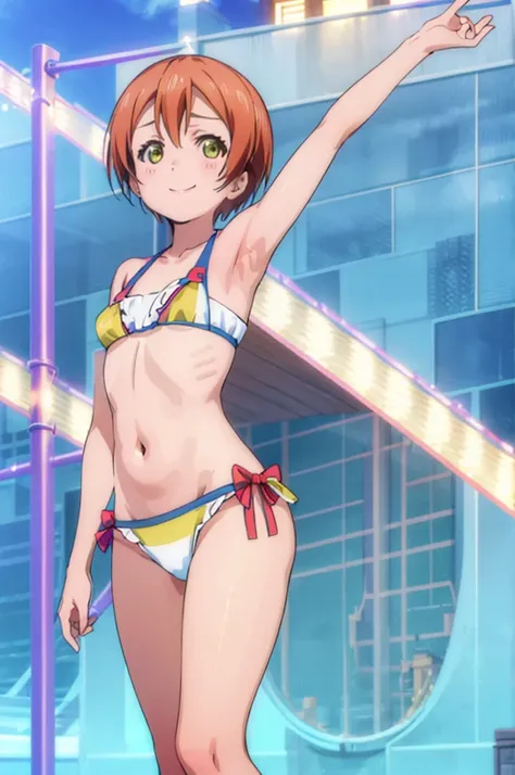 (((pixel-perfect, detail-perfect))), solo, 1girl, Rin Hoshizora, smile, sauna, bikini, armpit, flat filesize, ultra High Qality