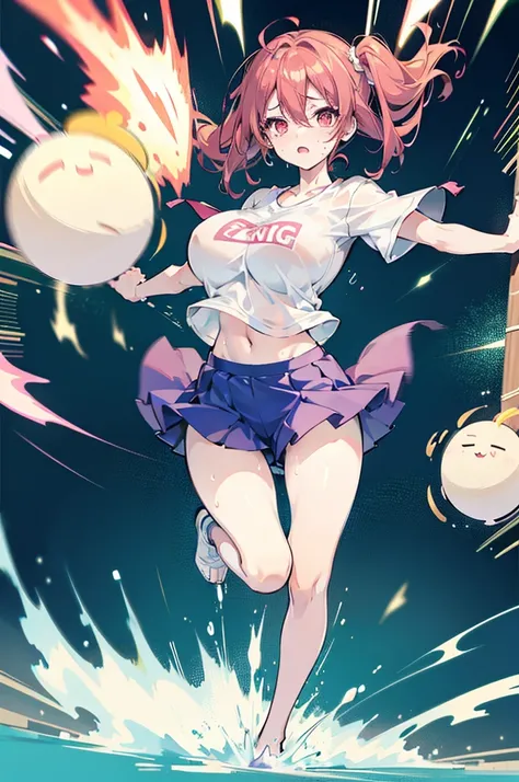 anime style,((bouncing breasts,unaligned breasts)),((Motion-blur)),Tired face, shirt transparent with sweat,
running,huge breasts,