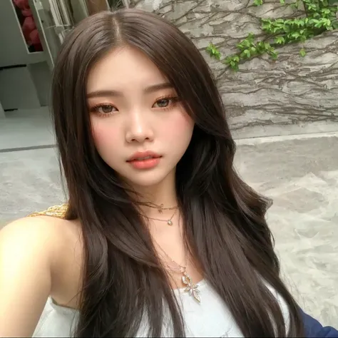 a close up of a woman with long hair and a necklace, blackpink jennie, korean girl, beautiful south korean woman, gorgeous young korean woman, jaeyeon nam, asian girl with long hair, beautiful young korean woman, young cute wan asian face, heonhwa choe, wa...