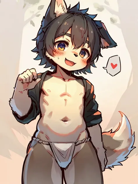 ((Furry, kemono)), collie_furry, shota, boy, kid, fluffy_body, only fundoshi 