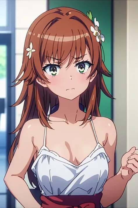 Highest quality, masterpiece, High resolution, alone, Misaka Mikoto，（Glaring Eyes），（Large Breasts），（big_Areola），Pussy，Mansuji，Completely naked，（whole body），Evening sky_background，Young Girl，Anime Style, Highest quality, 4K, masterpiece,， alone, 1,whole bod...