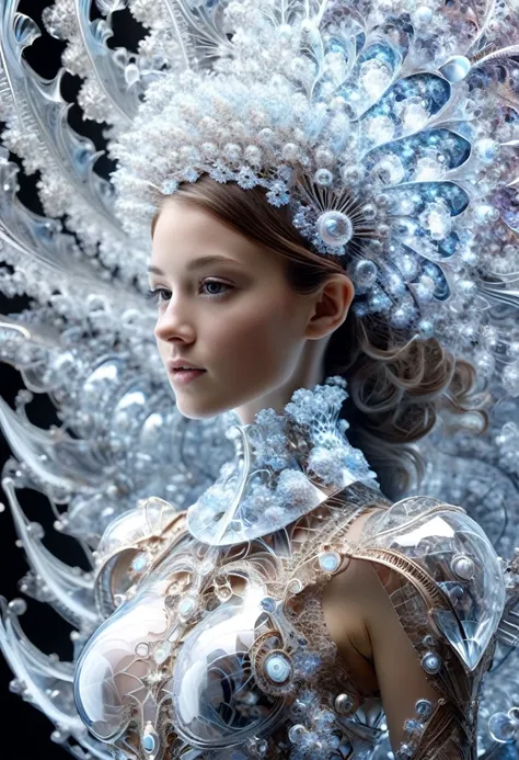 in the style of megan hess,(in the style of nick veasey:0.6),shiny translucent mandelbrot armor, fractal,1girl,