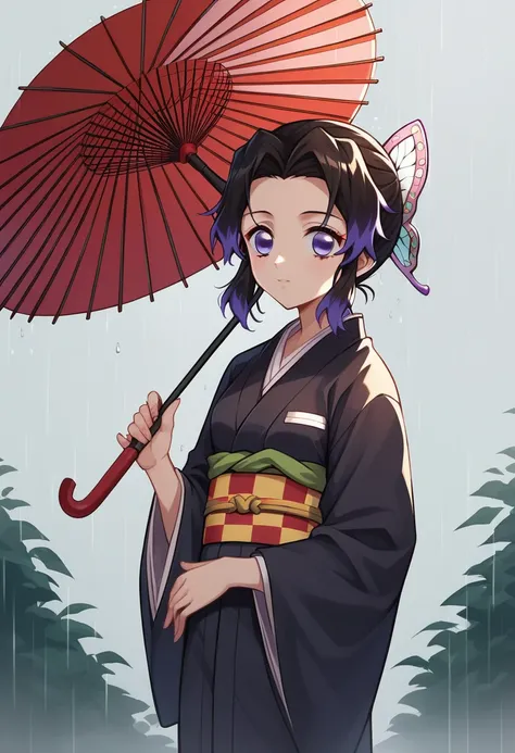  Anime of a person wearing a kimono holding an umbrella in the rain, Kimetsu no Yaiba, Demon Slayer Louis Fan Art, Cute anime-like appearance, Anime Moe Art Style, Half Yamada, Demon Slayer Art Style, In kimono, Anime Style, In kimono, inspired by Nishikaw...