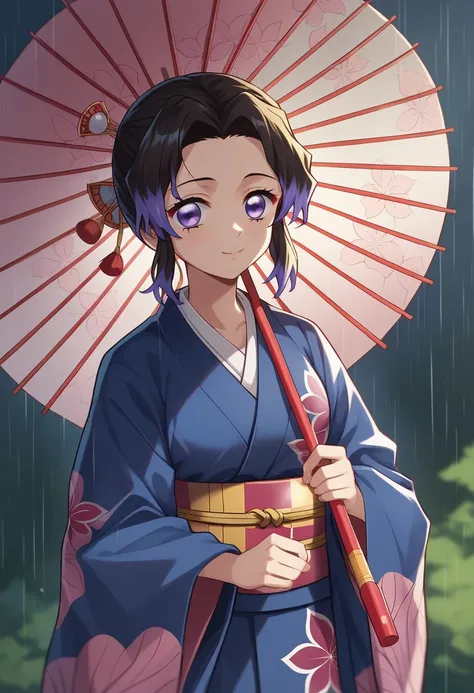  Anime of a person wearing a kimono holding an umbrella in the rain, Kimetsu no Yaiba, Demon Slayer Louis Fan Art, Cute anime-like appearance, Anime Moe Art Style, Half Yamada, Demon Slayer Art Style, In kimono, Anime Style, In kimono, inspired by Nishikaw...