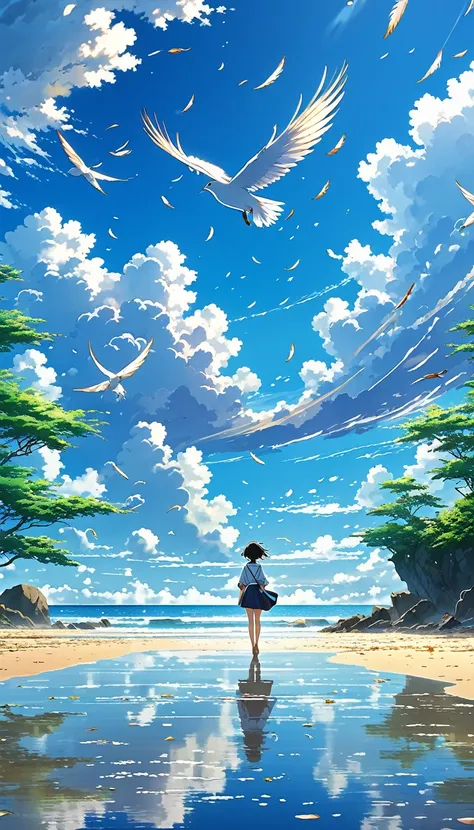 well detailed anime landscape, the 100 series poster style with people falling from the sky, os 100, people falling to the sky, ...