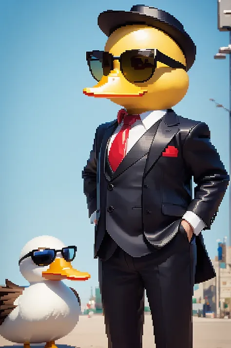 pixel art duck in sunglasses and suit