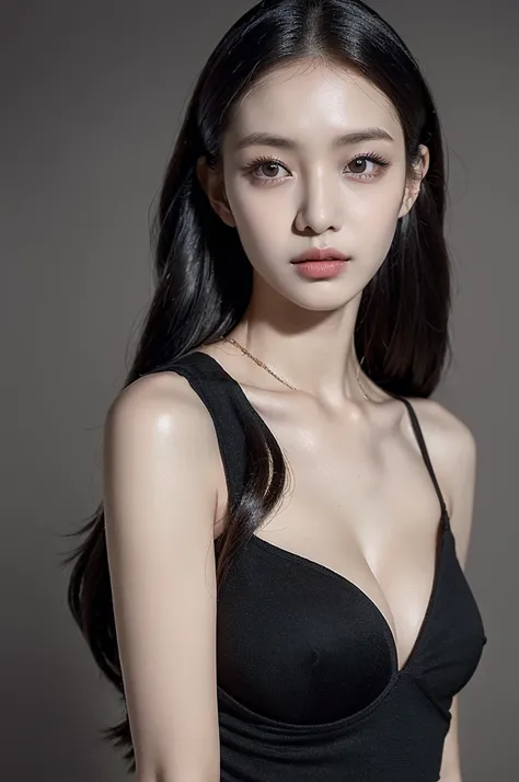 ((Highest quality, 8K, Tabletop)), Beautiful woman with perfect body, Slim abdomen, Black long dress, whole body, (length), (Straight Hair), Highly detailed face and skin texture, Fine grain, double eyelid