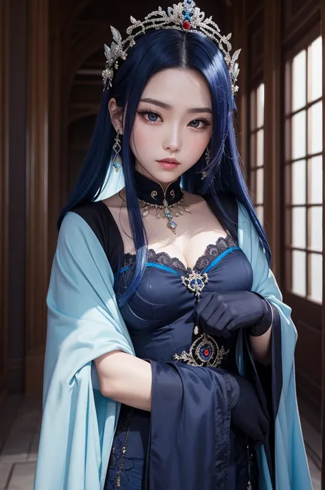 An empress with dark blue hair 
