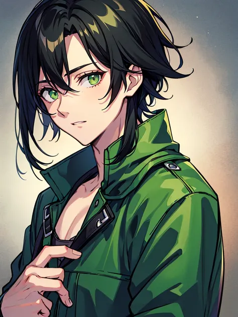 guy with black hair and green eyes