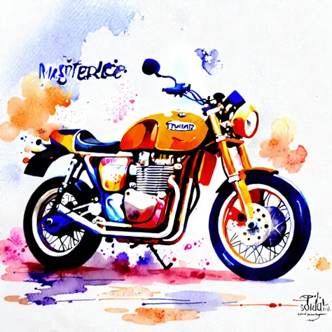 ((masterpiece)), 8k, super detail, award winning, highres, best quality, accurate,((best quality:1.2)), ((watercolor)), (((solid white background))), ((minimalist)), ((negative space)), triumph motorcycle