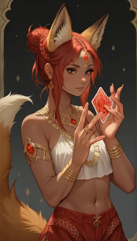 score_9, score_8_up, score_7_up, score_6_up, score_5_up, score_4_up, 
female, (fox:1.2), animal ears, animal tail, ((detailed hands, clear hands, detailed fingers, 5 fingers, correct fingers)), holding (2 red magic Crystals floating), (hands_up:0.75), jewe...