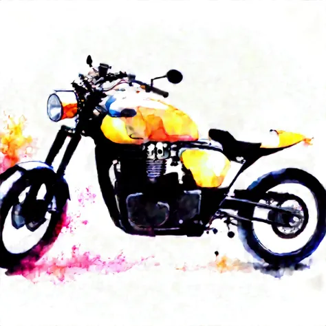 ((masterpiece)), 8k, super detail, award winning, highres, best quality, accurate,((best quality:1.2)), ((watercolor)), (((solid white background))), ((minimalist)), ((negative space)), triumph motorcycle