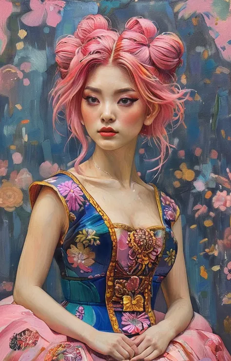 geisha dancing with pink pastel hair