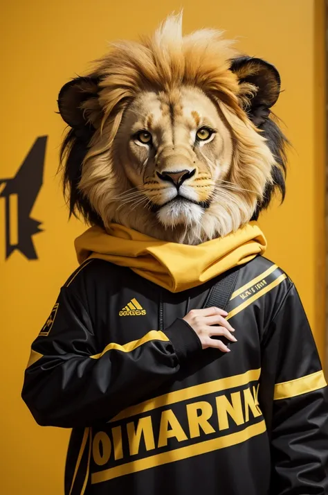 Mascot of a yellow and black lion