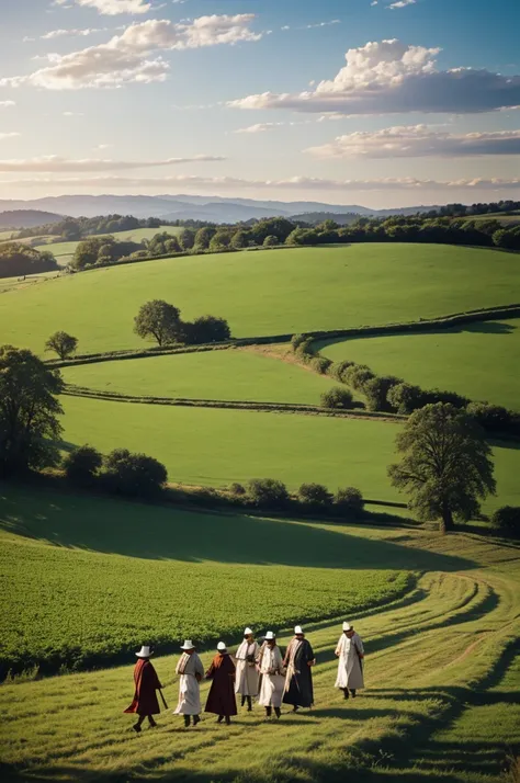 Pilgrims walked towards a field