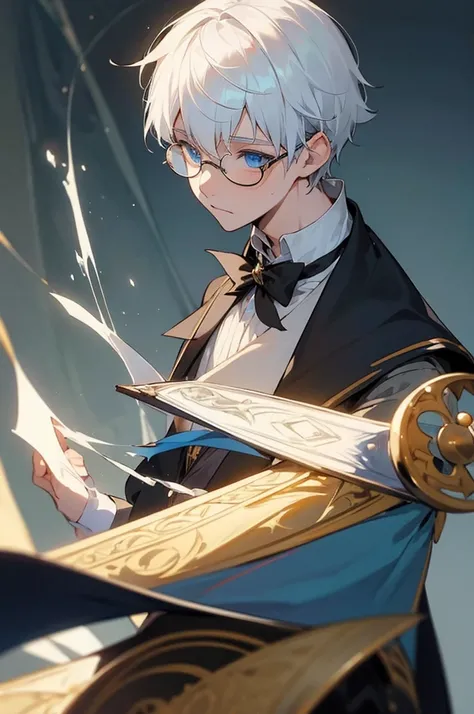 A boy with white hair and blue eyes who has magic from Hogwarts School of Magic. Stays in the Hufflepuff house and wears glasses.