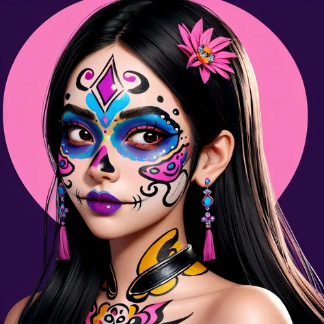 shot of a beautiful young woman wearing colorful Día de los Muertos face paint