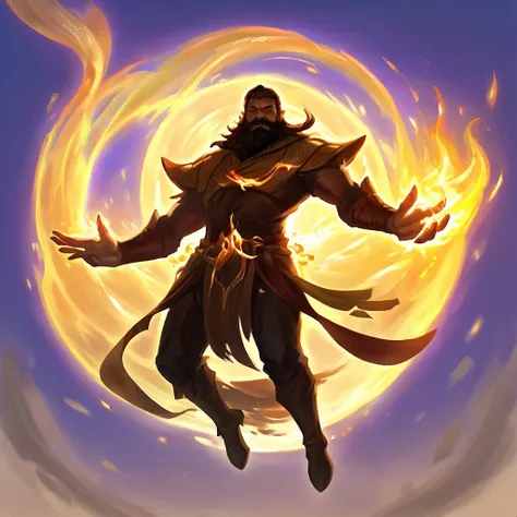 I want an icon of a character, flying with FIRE, EARTH, AIR, WATER and THUNDER flying in circles around him, the character, doesnt need definition, But hes meditating while levitating., all a bit of a concept and the character can be all dark, so it is not...