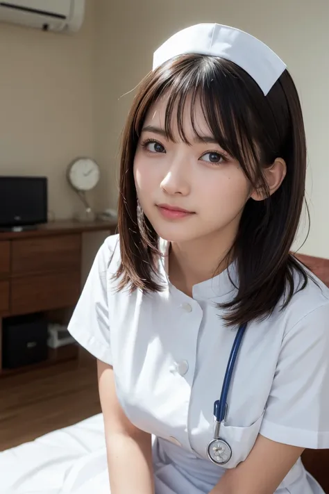 1 Girl,(Wearing white nurse clothes:1.2),(RAW Photos, Highest quality), (Realistic, photo-Realistic:1.4), masterpiece, Very delicate and beautiful, Very detailed, 2k wallpaper, wonderful, finely, Very detailed CG unity 8k wallpaper, Very detailedな, High re...