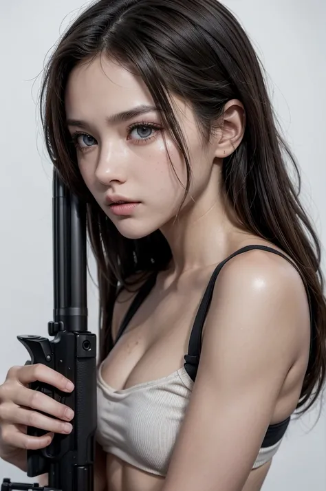 a complete vagabond (full body) holding a Benelli M4 shotgun, against a completely white background, beautiful detailed eyes, beautiful detailed lips, extremely detailed eyes and face, long eyelashes, photorealistic, 8k, hyperrealistic, cinematic lighting,...