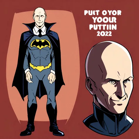 Varadimir Putin, 63 years old,2022, elder, bald, Hairless, smile, logic, Put on your Batman costume and remove your mask, (Full body image.) G