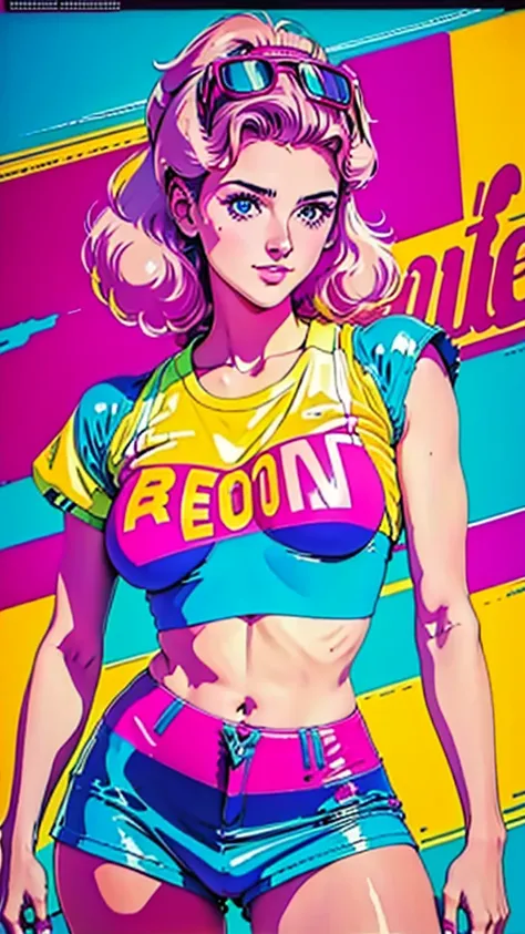 1girl,80,s, retro, 80s style, neon, old-school